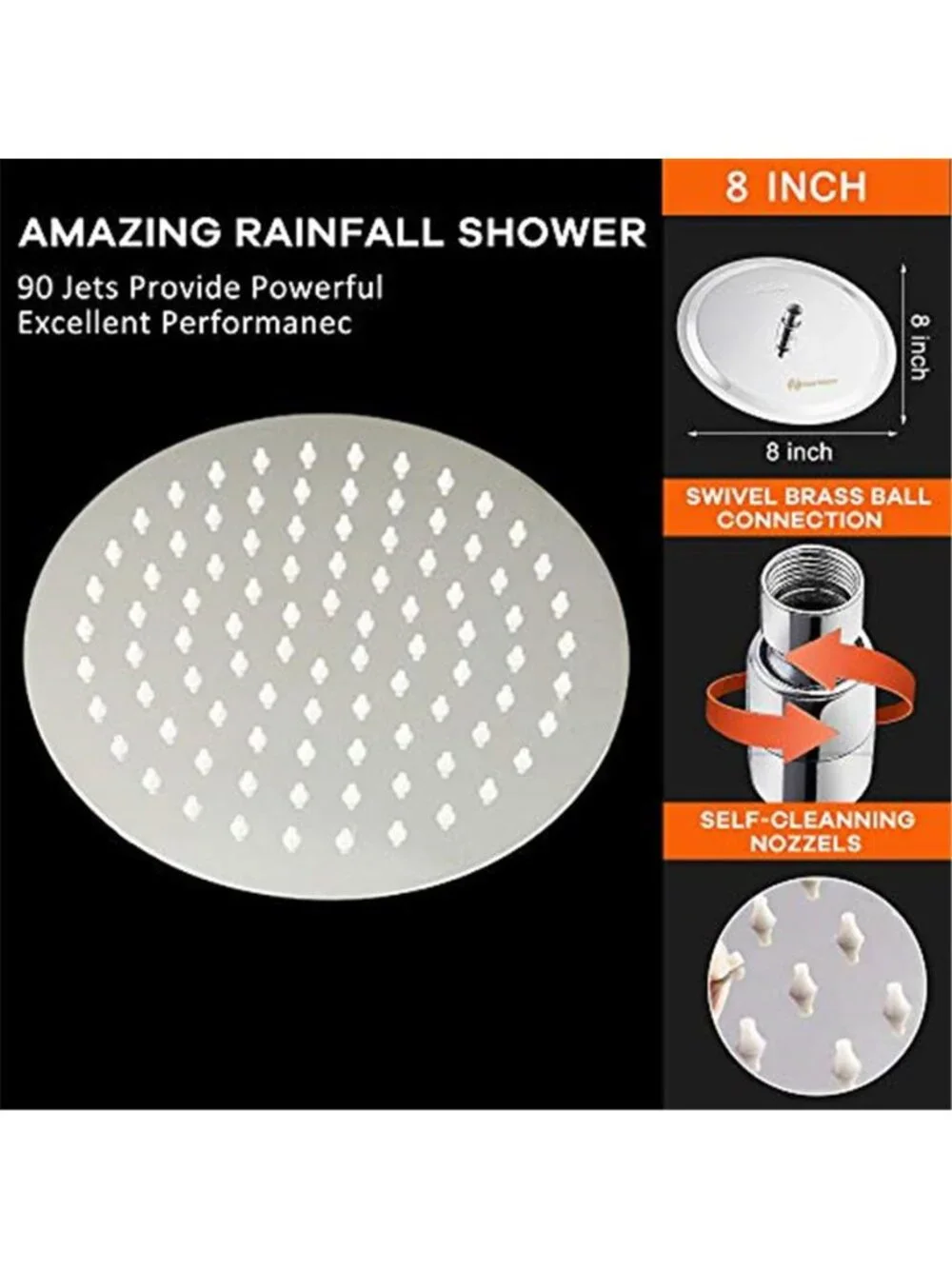 8 Inches Round Rain Shower Head Ultra-Thin Design-Pressure Boosting Awesome Some